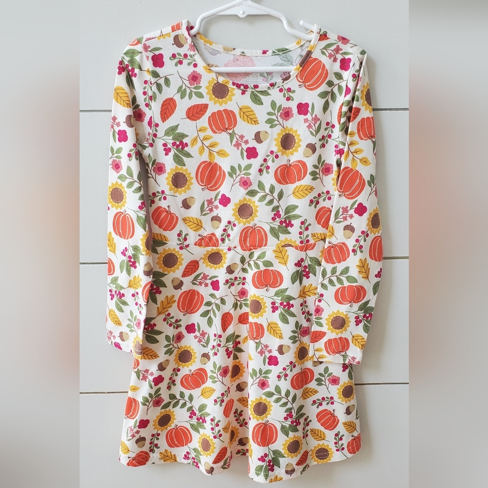 The Children's Place Pumpkin Floral Costume Dress - Orange and Green